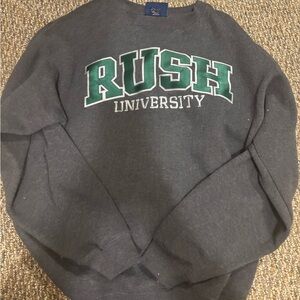 J. America Charcoal Crewneck Sweatshirt with Green & White Rush University Logo